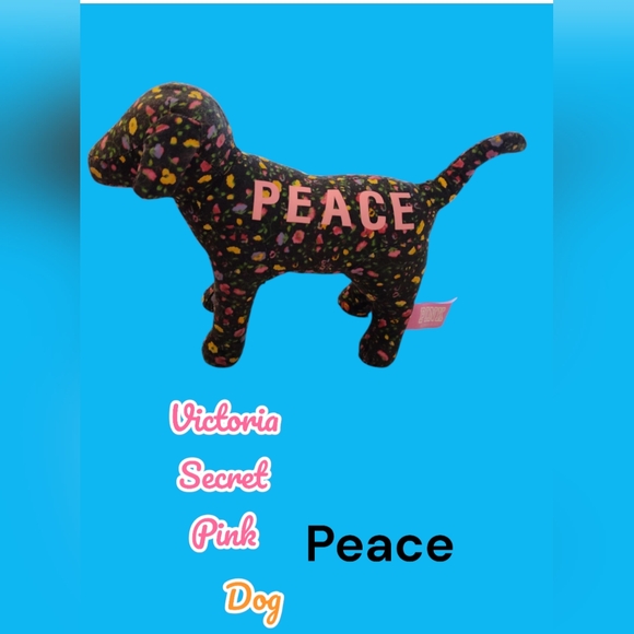 PINK Victoria's Secret PEACE Dog Plush Toy HAS TAG COLLECTOR ITEM EUC - Picture 1 of 6